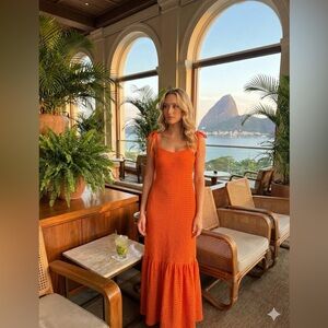 Blue Steel Brasil Elegant Orange Maxi Dress with Tie Straps